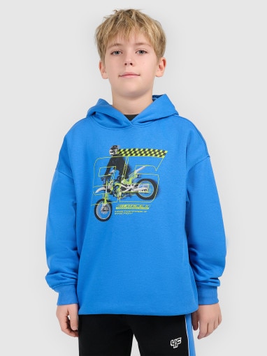  4F JUNIOR Chłopięca bluza dresowa nierozpinana z kapturem 4F 4FJRSS26TSWSM2814  niebieska Niebieski