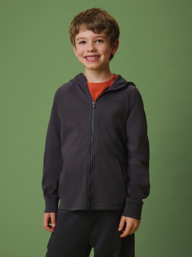  4F JUNIOR Chłopięca bluza rozpinana z kapturem 4F 4FJRSS26TSWSM2825  szara Szary