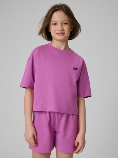  4F JUNIOR Dziewczęcy tshirt bez nadruku 4F 4FJRSS26TTSHF3841  fioletowy Fioletowy