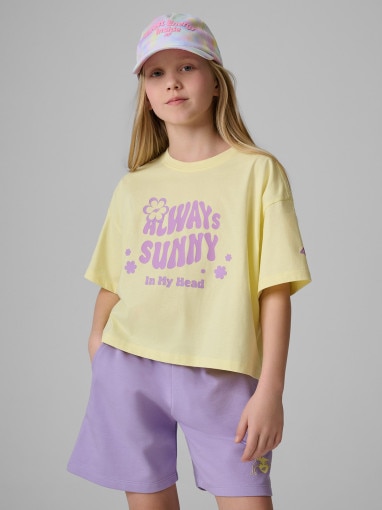  4F JUNIOR Dziewczęcy tshirt z nadrukiem 4F 4FJRSS26TTSHF3908  żółty żółty