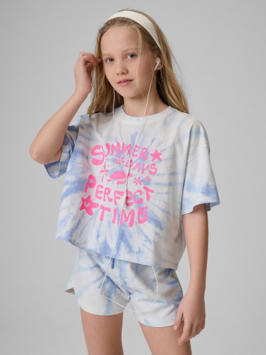  4F JUNIOR Dziewczęcy tshirt z nadrukiem 4F 4FJRSS26TTSHF3909  multikolor Multikolor