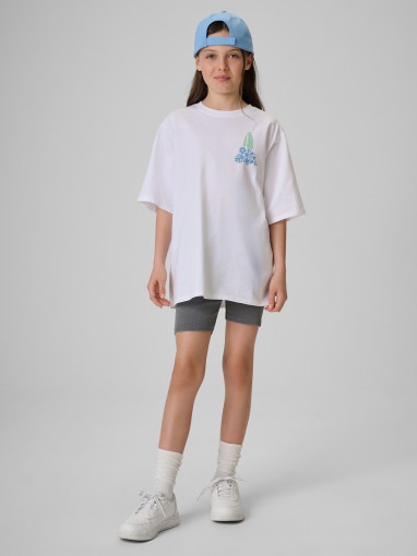 Dziewczęcy t-shirt z nadrukiem 4F 4FJRSS26TTSHF3980 - biały