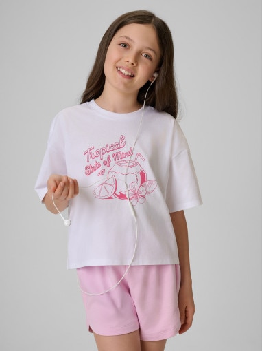 Obrazek dla: 4F JUNIOR Dziewczęcy crop top z nadrukiem 4F 4FJRSS26TTSHF3983  biały Biały