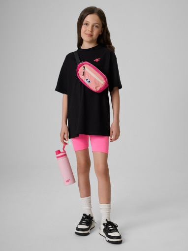 Dziewczęcy t-shirt bez nadruku 4F 4FJRSS26TTSHF3984 - czarny