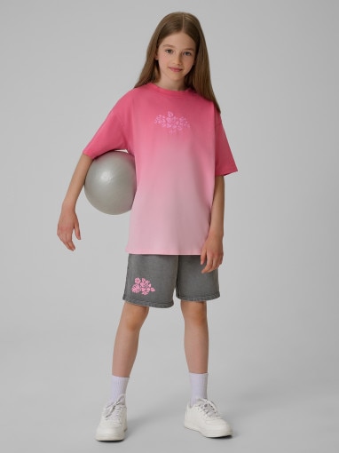 Dziewczęcy t-shirt z nadrukiem 4F 4FJRSS26TTSHF4186 - różowy