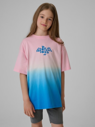  4F JUNIOR Dziewczęcy tshirt z nadrukiem 4F 4FJRSS26TTSHF4186  multikolor Multikolor