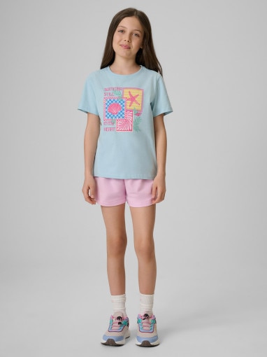 Dziewczęcy t-shirt z nadrukiem 4F 4FJRSS26TTSHF4418 - niebieski