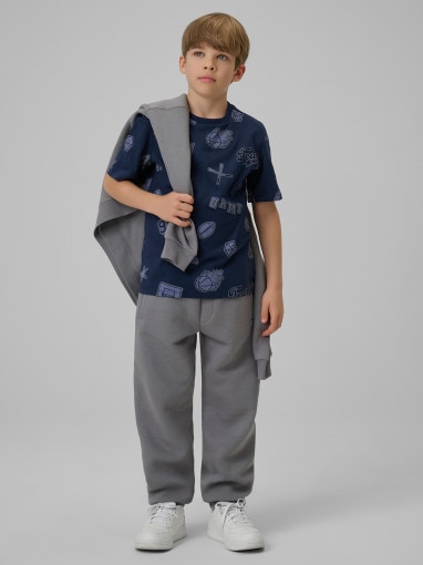 Chłopięcy t-shirt z nadrukiem 4F 4FJRSS26TTSHM3466 - granatowy