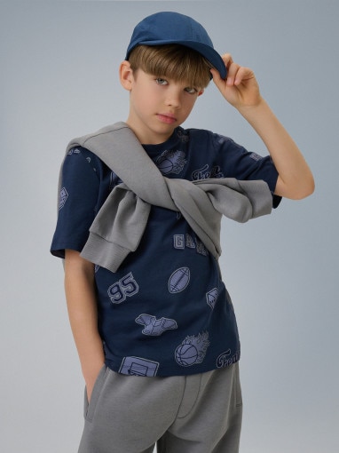  4F JUNIOR Chłopięcy tshirt z nadrukiem 4F 4FJRSS26TTSHM3466  granatowy Granatowy