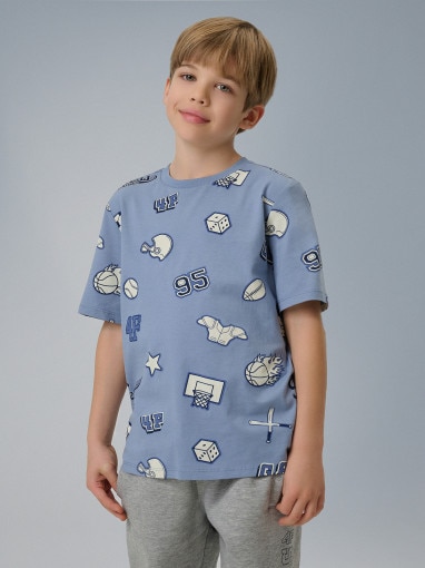  4F JUNIOR Chłopięcy tshirt z nadrukiem 4F 4FJRSS26TTSHM3466  niebieski Niebieski