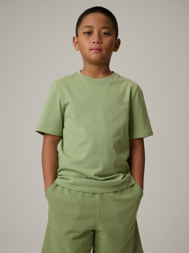  4F JUNIOR Chłopięcy tshirt bez nadruku 4F 4FJRSS26TTSHM3598  zielony Zielony