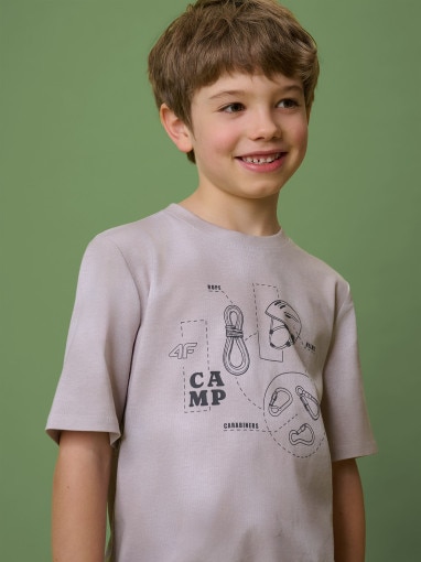  4F JUNIOR Chłopięcy tshirt z nadrukiem 4F 4FJRSS26TTSHM3693  beżowy Beżowy