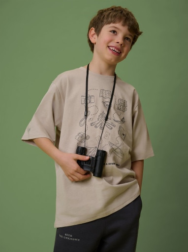  4F JUNIOR Chłopięcy tshirt z nadrukiem 4F 4FJRSS26TTSHM3697  beżowy Beżowy