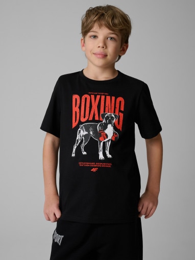  4F JUNIOR Chłopięcy tshirt z nadrukiem 4F 4FJRSS26TTSHM3830  czarny Czarny