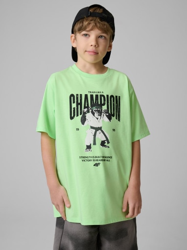  4F JUNIOR Chłopięcy tshirt z nadrukiem 4F 4FJRSS26TTSHM3831  zielony Zielony