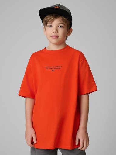  4F JUNIOR Chłopięca koszulka z nadrukiem 4F 4FJRSS26TTSHM3835  pomarańczowa Pomarańczowy
