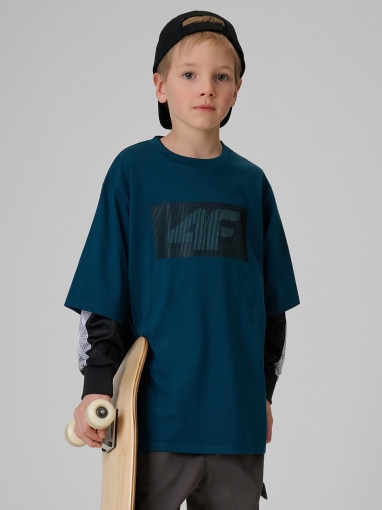  4F JUNIOR Chłopięcy tshirt z nadrukiem 4F 4FJRSS26TTSHM3860  granatowy Granatowy