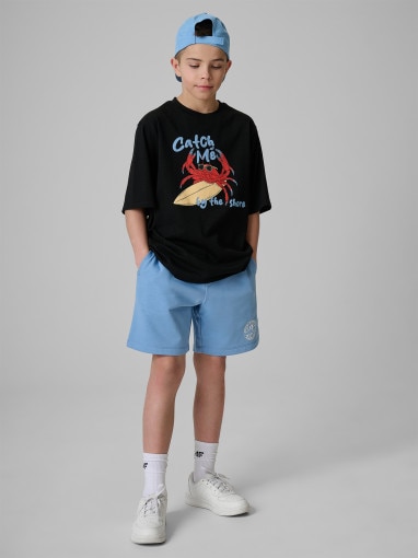 Chłopięcy t-shirt z nadrukiem 4F 4FJRSS26TTSHM3903 - czarny