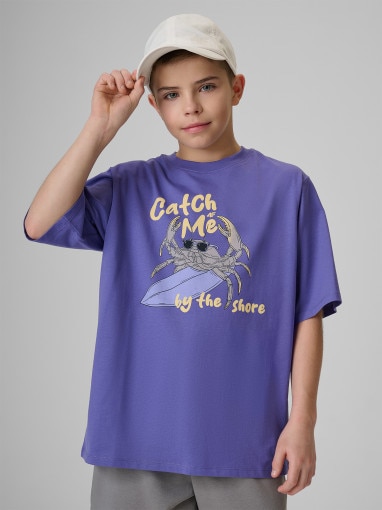  4F JUNIOR Chłopięcy tshirt z nadrukiem 4F 4FJRSS26TTSHM3903  fioletowy Fioletowy
