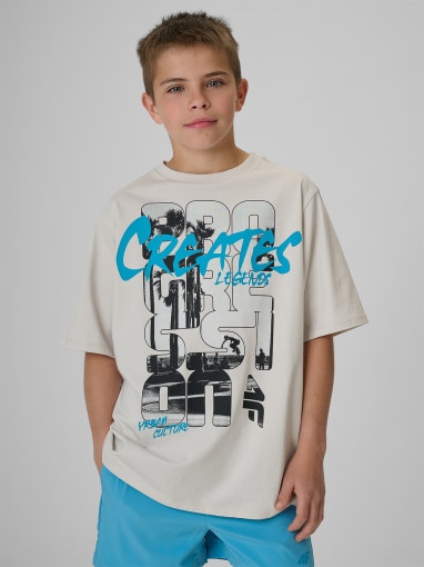  4F JUNIOR Chłopięcy tshirt z nadrukiem 4F 4FJRSS26TTSHM4167  szary Szary