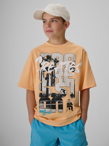  4F JUNIOR Chłopięcy tshirt z nadrukiem 4F 4FJRSS26TTSHM4167  pomarańczowy Pomarańczowy