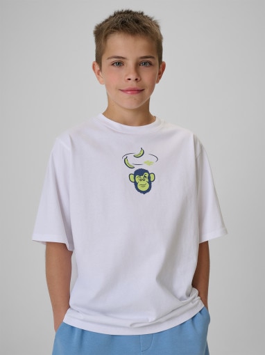 Chłopięcy t-shirt z nadrukiem 4F 4FJRSS26TTSHM4276 - biały