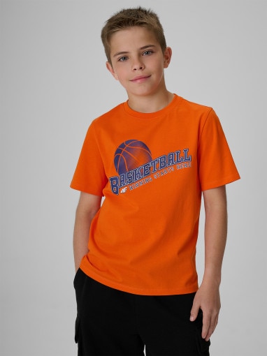  4F JUNIOR Chłopięcy tshirt z nadrukiem 4F 4FJRSS26TTSHM4278  pomarańczowy Pomarańczowy
