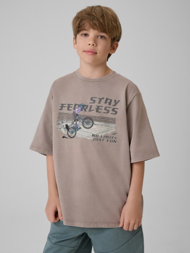  4F JUNIOR Chłopięcy tshirt z nadrukiem 4F 4FJRSS26TTSHM4279  szary Szary