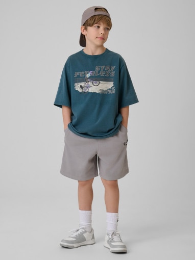 Chłopięcy t-shirt z nadrukiem 4F 4FJRSS26TTSHM4279 - turkusowy