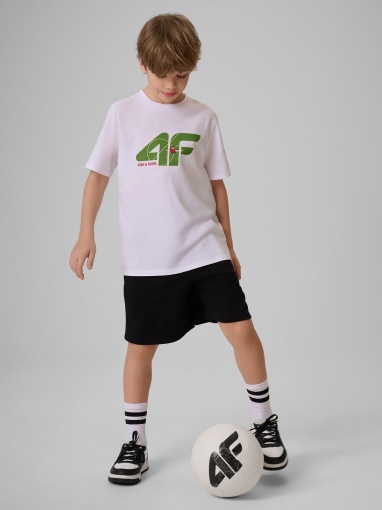 Chłopięcy t-shirt z nadrukiem 4F 4FJRSS26TTSHM4280 - biały