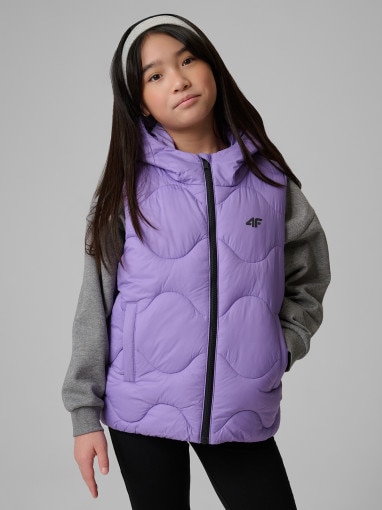  4F JUNIOR Dziewczęcy bezrękawnik z kapturem 4F 4FJRSS26TVJAF355  fioletowy Fioletowy