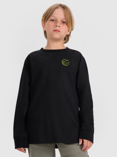  4F JUNIOR Chłopięcy longsleeve z nadrukiem 4F 4FJWAW25TLONM484  czarny Czarny