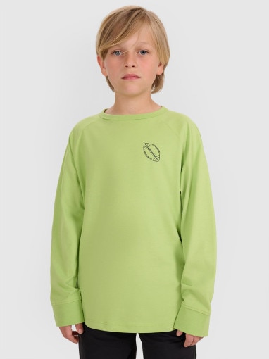  4F JUNIOR Chłopięcy longsleeve z nadrukiem 4F 4FJWAW25TLONM484  zielony Zielony
