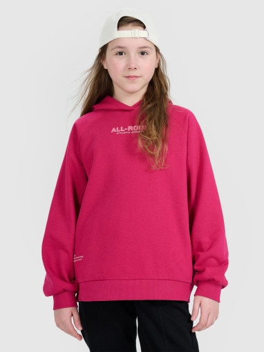  4F JUNIOR Dziewczęca bluza nierozpinana z kapturem 4F 4FJWAW25TSWSF1934  różowa Różowy