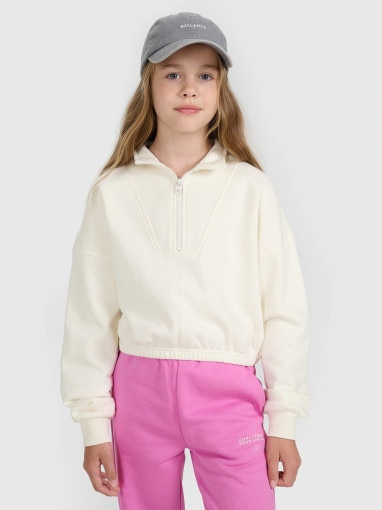  4F JUNIOR Dziewczęca bluza nierozpinana bez kaptura 4F 4FJWAW25TSWSF1939  biała Biały