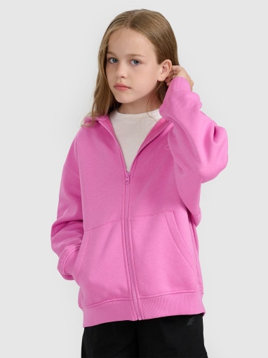  4F JUNIOR Dziewczęca bluza rozpinana z kapturem 4F 4FJWAW25TSWSF1941  różowa Różowy