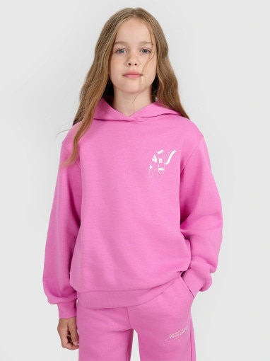  4F JUNIOR Dziewczęca bluza nierozpinana z kapturem 4F 4FJWAW25TSWSF2147  różowa Różowy