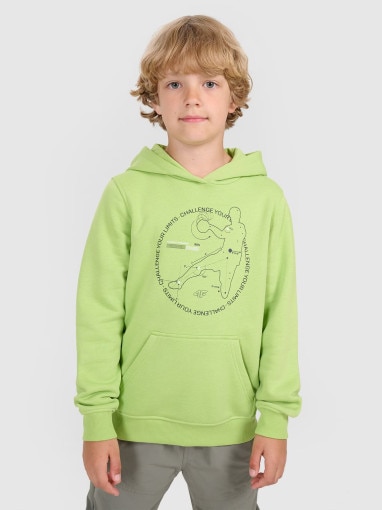  4F JUNIOR Chłopięca bluza nierozpinana z kapturem 4F 4FJWAW25TSWSM1958  zielona Zielony