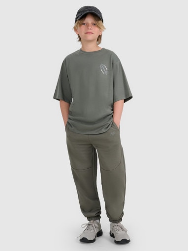  4F JUNIOR Chłopięce spodnie dresowe joggery 4F 4FJWAW25TTROM1257  szare Szary