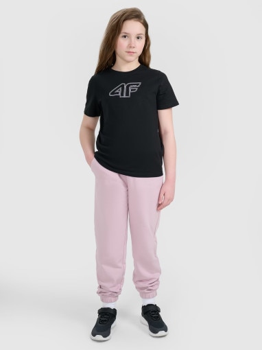 Dziewczęcy t-shirt z nadrukiem 4F 4FJWAW25TTSHF2388 - czarny