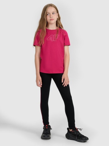 Dziewczęcy t-shirt z nadrukiem 4F 4FJWAW25TTSHF2388 - różowy