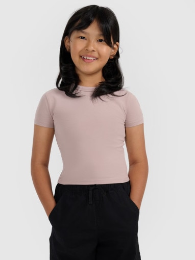  4F JUNIOR Dziewczęcy crop top 4F 4FJWAW25TTSHF2393  beżowy Beżowy