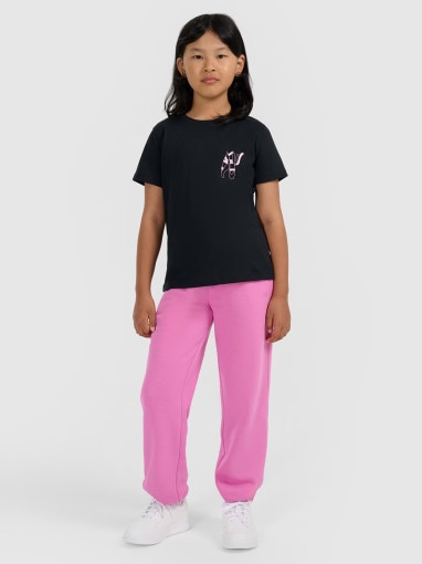 Dziewczęcy t-shirt z nadrukiem 4F 4FJWAW25TTSHF2396 - czarny