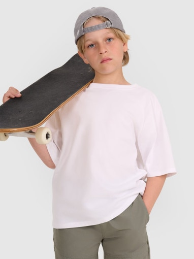  4F JUNIOR Chłopięcy tshirt oversize 4F 4FJWAW25TTSHM2411  biały Biały