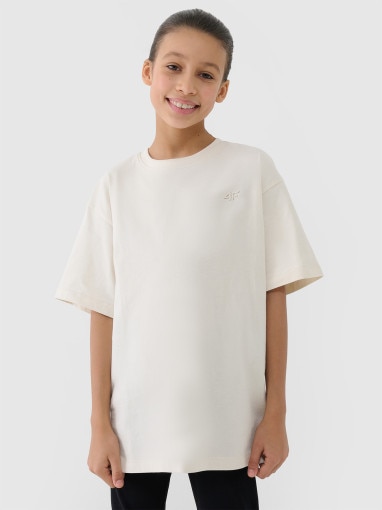  4F JUNIOR Dziewczęcy tshirt oversize 4F 4FJWSS25TTSHF1851  beżowy Beżowy