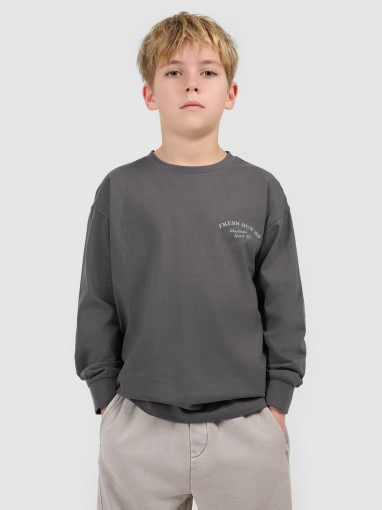 Chłopięcy longsleeve z nadrukiem 4f 4FJWSS26TLONM535 - szary