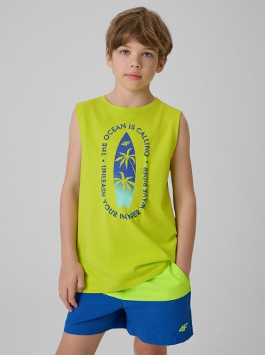  4F JUNIOR Chłopięca koszulka bez rękawów z nadrukiem 4F 4FJWSS26TSLEM294  zielona Zielony