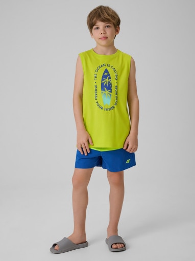 Chłopięca koszulka bez rękawów z nadrukiem 4F 4FJWSS26TSLEM294 - zielona