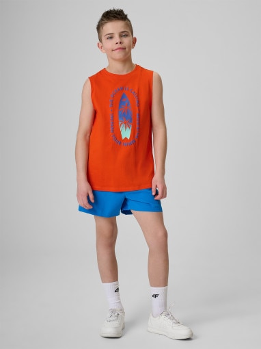 Chłopięca koszulka bez rękawów z nadrukiem 4F 4FJWSS26TSLEM294 - czerwona