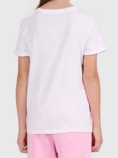 Dziewczęcy t-shirt z nadrukiem 4F 4FJWSS26TTSHF2938 - biały